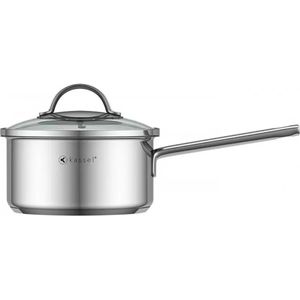 Luxe Steelpan met deksel overdrukgaatje – geborsteld RVS 18/10 - sauspan Kassel 16 x 8 cm / 1.6L – CHROOM