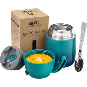 Thermocontainer voor eten, 500 ml, roestvrij staal, voor warme gerechten, eten, babyvoeding, soep, isolatiecontainer met lepel, thermovat, blauw