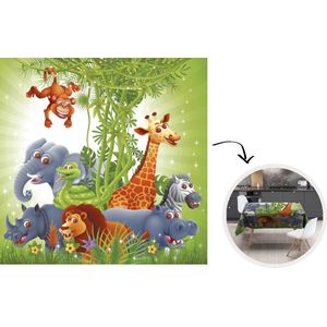 Tafelkleed - Tafellaken - 150x150 cm - Jungle dieren - Planten - Kinderen - Olifant - Giraf - Leeuw - Binnen en Buiten