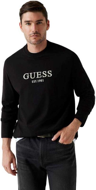 Guess - T-shirt - Zwart - Lange Mouwen - Geborduurd Logo