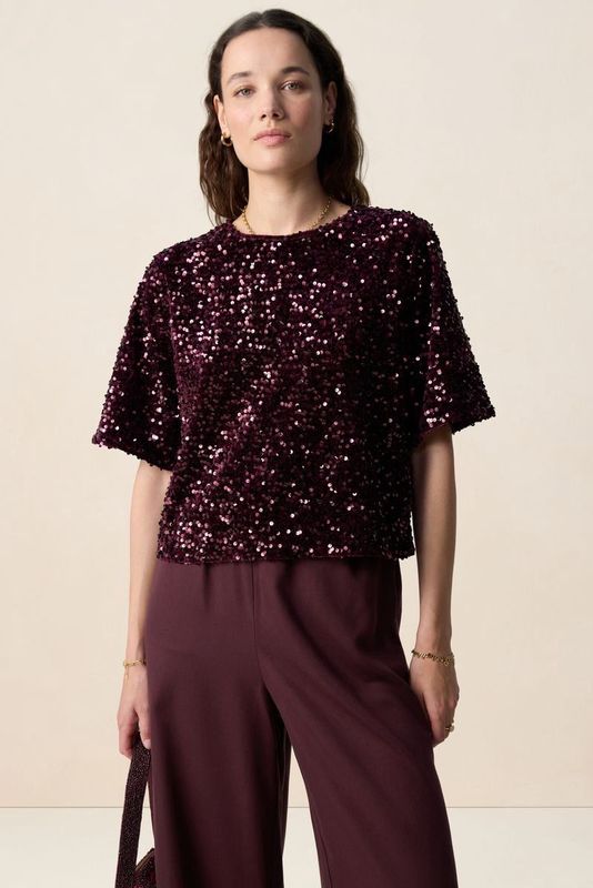 Sissy-Boy - Donkerrood t-shirt met pailletten