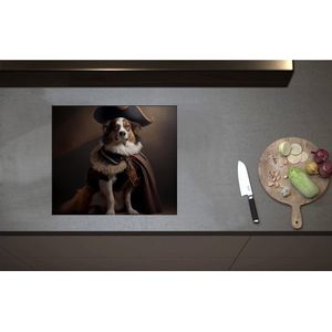 Inductieplaat Beschermer - Bruin met Zwarte Hond Verkleerd in Historisch Piraten Pak - 57x50 cm - 2 mm Dik - Inductie Beschermer - Bescherming Inductiekookplaat - Kookplaat Beschermer van Wit Vinyl