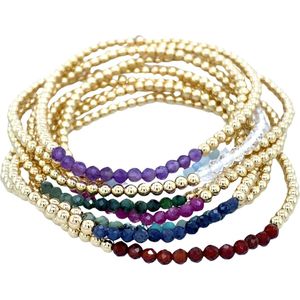 Pat's Jewels Armband Dames - Elastiek Armband - Gouden Bolletjes - Goud - Geboortesteen - Granaat - Januari