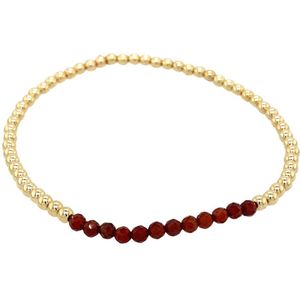Pat's Jewels Armband Dames - Elastiek Armband - Gouden Bolletjes - Goud - Geboortesteen - Granaat - Januari