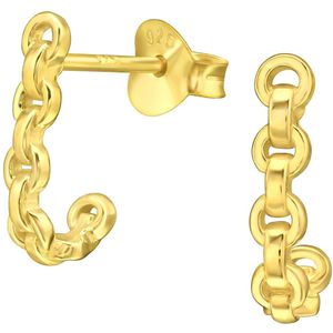 Joy|S - Zilveren oorringen stud - 2.5 x 12 mm - schakel jasseron chain - oorbellen - 14k goudplating