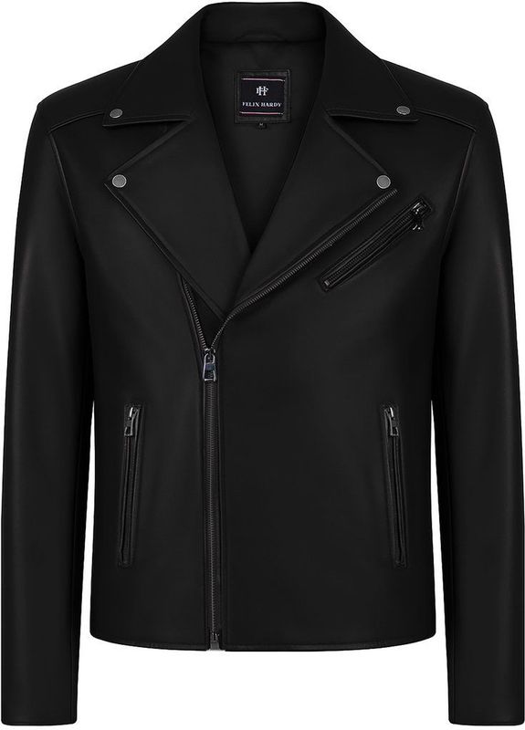 Felix Hardy Leren Jas Met Rits Heren Zwart - L