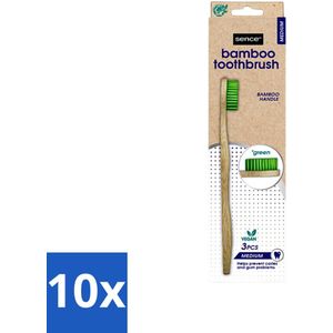 Sence - Bamboo - Tandenborstels - Medium - Set van 3 - Groen - Bulkverpakking - 10 stuks