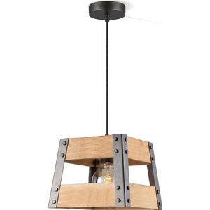 Home Sweet Home - Landelijke Hanglamp Barn - geschikt voor E27 LED lichtbron - hanglamp gemaakt van Hout - 18/18/126cm - Pendellamp geschikt voor woonkamer, slaapkamer en keuken