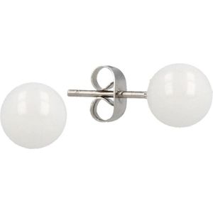 My Bendel zilveren oorstekers met witte keramieken bol - Zilveren oorbellen met witte keramieken bol - Met luxe cadeauverpakking