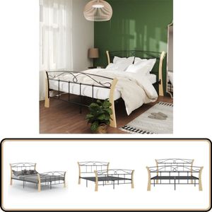 vidaXL Bedframe - Metaal & Eiken - 120x200 cm - Zwart Tweepersoons Bed - Metal Frame - Houten Bed - Eikenhouten Bed - Zwarte Bed
