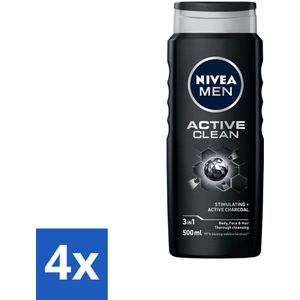 NIVEA MEN - Douchegel - Active Clean - 500 ml - Voordeelverpakking - 4 stuks