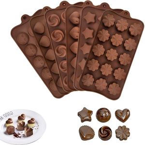 6 stuks siliconen chocoladevormen 3D chocolade siliconen vorm vormen verschillende anti-aanbak bonbonvorm siliconen bakvorm voor het bakken chocolade, snoep, gelei en ijsblokjes