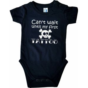 Zwarte romper met ""Can't wait until my first tattoo"" - maat 68 - babyshower, zwanger, cadeautje, kraamcadeau, grappig, geschenk, baby, tekst, bodieke