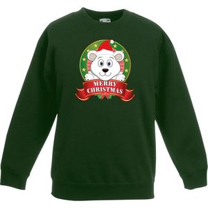 Groene kersttrui met een ijsbeer jongens en meisjes - Kerstruien kind 122/128