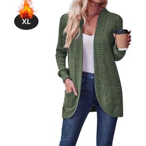 Livano Vest Dames - Sweater - Sweaters - Hoodie - Warme Trui - Lang - Legergroen - S