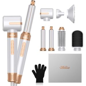 UKLISS® 7-in-1 Multistyler – Föhnborstel – Krulborstel – Krultang – Stijltang – Airstyler – Hairdryer Brush – Inclusief 7 Opzetstukken – Hittehandschoen – Wit