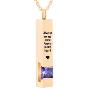 Luxe Ashanger | Met Ketting En Gravering | Always On My Mind Forever In My Heart | Assieraad | Rosegoudkleurig Met Paarse Steen | As Ketting | Gedenksieraad | Urn | Incl. As vuller