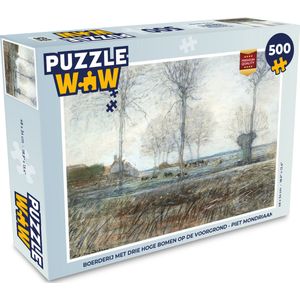 Puzzel Boerderij met drie hoge bomen op de voorgrond - Piet Mondriaan - Legpuzzel - Puzzel 500 stukjes