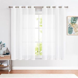 Goodivery ® Gordijnen met oogjes, gordijnen woonkamer linnen linnenlook gordijn halftransparant lichtfiltering perfect voor slaapkamer, boerderij gordijn met inslagringen, 130 x 145 cm, wit, set van 2