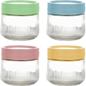 Voorraadpotten met deksel, set van 4, 250 ml, stapelbare voorraadpotten, kruidenpotjes, luchtdicht, ronde kruidenpotjes, glazen opbergcontainers, glazen kruidenpotjes, voorraadpotten
