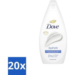20 x Dove Douchecrème - Hydrate - 450 ml - SLES-vrij - Vegan - Biologisch Afbreekbaar