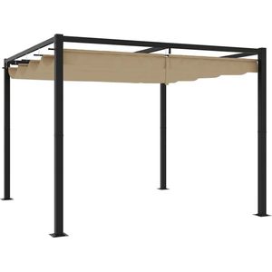 vidaXL - Prieel - met - uittrekbaar - dak - 3x3 - m - staal - taupe