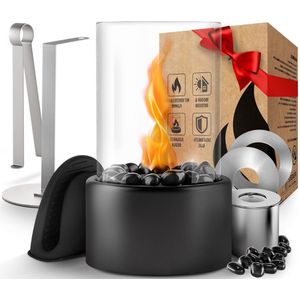 Gaslantaarn Buiten Tafelmodel - Tafelhaard 14D x 14B x 31H CM - RVS - Sfeerhaard Buiten of Binnen - Oneindige Branduren Hervulbaar - Gas Lantaarn Met Verstelbare Vlam - Vuurtafel Zwart