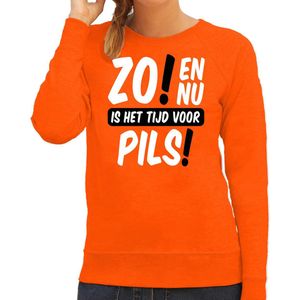 Bellatio Decorations Koningsdag sweater voor dames - tijd voor pils - oranje - bier - feestkleding XXL