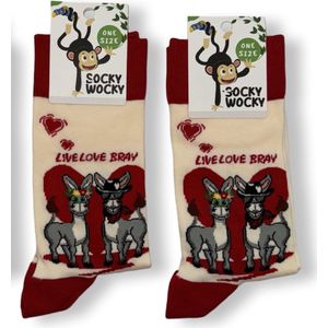 LIVE LOVE BRAY - SOKKEN - 2 Pack - Grappige Sokken voor Mannen & Vrouwen - One Size Sokken met Tekst - Humorvolle Huissokken - Verjaardagscadeau - Geschenk voor Heren, Dames, Vader, Moeder, Vriendin, Zus, Oma - Cadeau