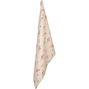 Clayre & Eef Theedoek 50x70 cm Beige Roze Katoen Rechthoek Ijsjes Keukenhanddoek