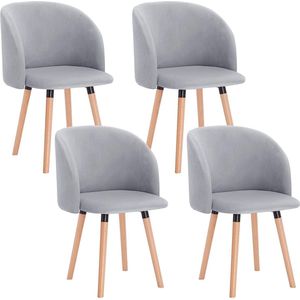 Stoelen set van 4 - Velvet grijs - Eetkamerstoel - Met armleuning - Vergaderstoel - Zithoogte 47cm