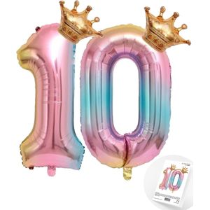 Cijfer Ballon nummer 10 - Prins - Prinses - Royal Rainbow - Ballon - Regenboog Unicorn Kleuren - Prinsessen Verjaardag