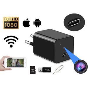 Trend Goods - Verborgen Spy Camera USBC Adapter - USB C adapter - Oplader Wifi met App - Spionage Camera met USB stick - Beveiligingscamera - Incl. 64GB Micro SD kaart - Nachtzicht - Bewegingssensor
