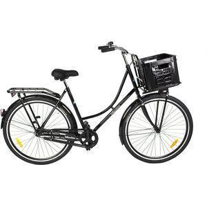 Wheelerz omafiets classic eco 26 inch zwart | inclusief voordrager & krat | rijklaar