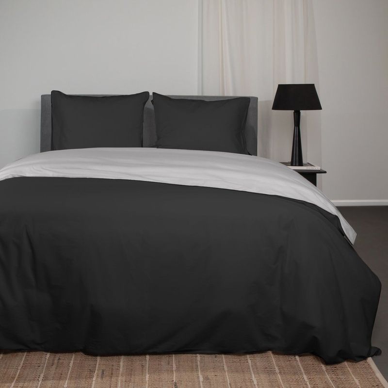 Superieur - Dekbedovertrek Twin Face - Zwart / Lichtgrijs - 100% Katoen - 260x200/220cm