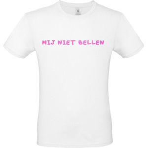 T-shirt met opdruk “Mij niet bellen”, Wit T-shirt met rose opdruk