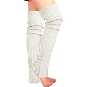 Warme kousen voor dames - 80s geribbelde gebreide lange kousen voor dames, extra lang wit, geschikt voor feesten en sporten