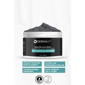 Dermavit - Dead Sea Clay Mask 150 (ml.) | Dode Zee Klei Masker - Collageen Anti-Mee-eter Zuivert Dode Huid | Met vitamines & Mineralen | Charcoal & Collagen Mask |