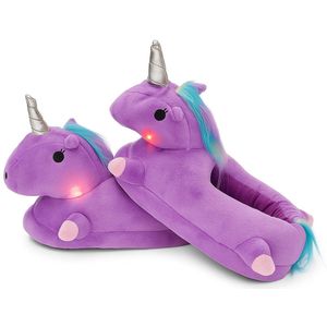 Grappige Pantoffels | Eenhoorn Sloffen | Paars | One size fits all maat 32 t/m 38 voor Kinderen, Dames en Heren | Pantoffel dierensloffen | Pluche Dierenpantoffels | Pantoffels met Lichtjes | Zachte Binnenschoenen