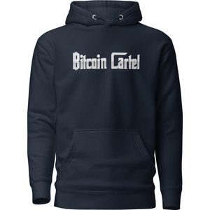 Bitcoin Cartel - Premium Unisex Bitcoin Hoodie - Kleur Marine Blauw- Maat L | Bitcoin cadeau| Crypto cadeau| Bitcoin Trui| Crypto Trui| Crypto Hoodie| Bitcoin Hoodie| Bitcoin Merch| Crypto Merch| Bitcoin Kleding| Crypto Kleding