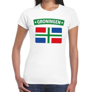 Groningen vlag t-shirt wit voor dames - Grunnen vlag shirt voor dames S
