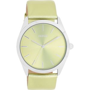 Zilverkleurige OOZOO horloge met limoen groene leren band - C11331