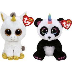Ty - Knuffel - Beanie Boo's - Pegasus Unicorn & Paris Panda