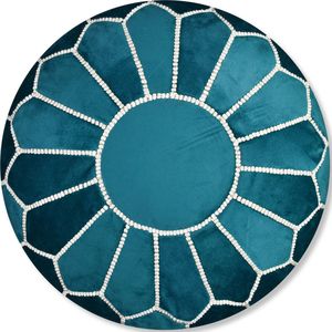 Velvet poef turquoise - Ronde poef - Fluwelen poef - Handgemaakt en uniek - Gevuld geleverd - Ideaal voor je woon-, slaap- of kinderkamer