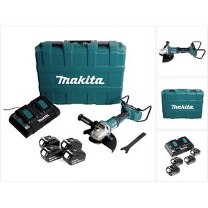 Makita DGA 900 G4KX2 accu haakse slijper 36V ( 2x18V ) 230mm borstelloos + 4x accu 6,0Ah + dubbele lader + Ezynut + koffer