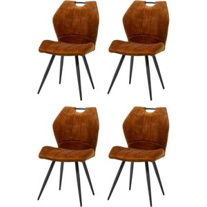 WAYS. – Elegante Matstoffen eetkamerstoelen – Cognac – Met handige rug hendel – Houten poten – 4 stuks