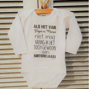 Romper Sinterklaas - Wit - Maat 74/80 Baby Tekst kleding babypakje cadeau kraamcadeau geboorte zwangerschap aankondiging