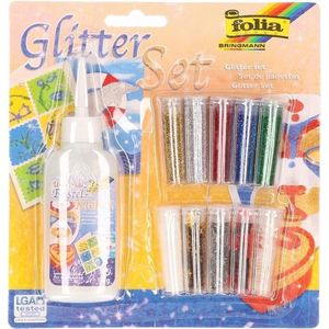 Glitter en confetti set met lijm 11 delig