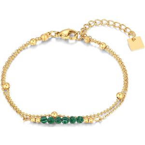 Twice As Nice Armband in goudkleurig edelstaal, groen-zwarte steentjes 16 cm+3 cm