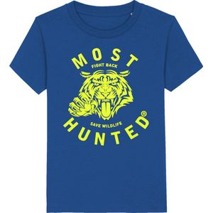 Most Hunted - kinder t-shirt - tijger - blauw - fluor geel - maat 122/128